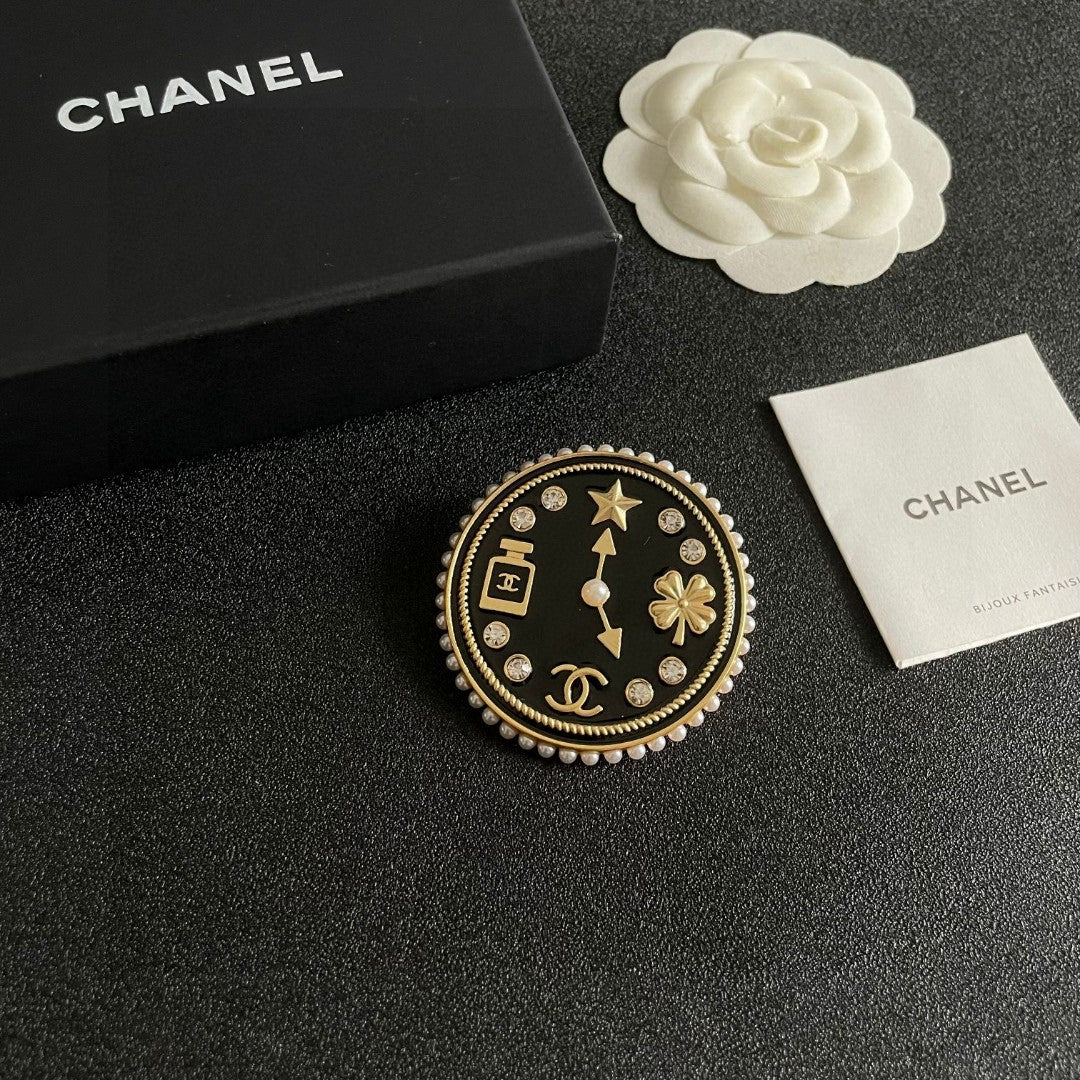Double-C Emblem Brooch in Polished Metal-Tone – Design 067 styled product view