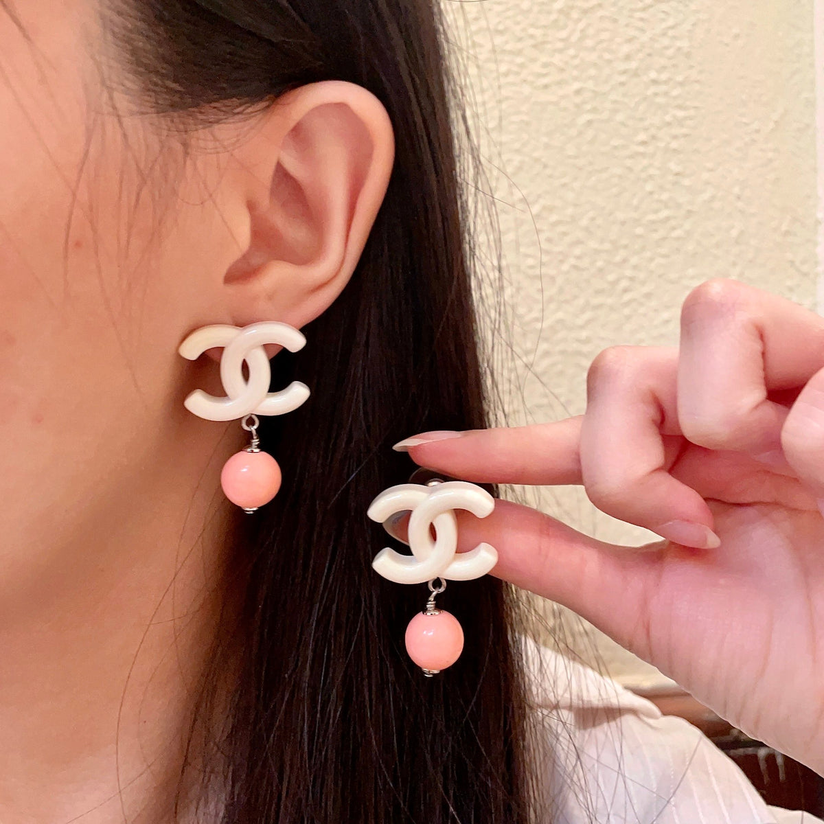 Double-C Emblem Pearl-Detail Statement Earrings – Pearl Detail – Design 004 main product view