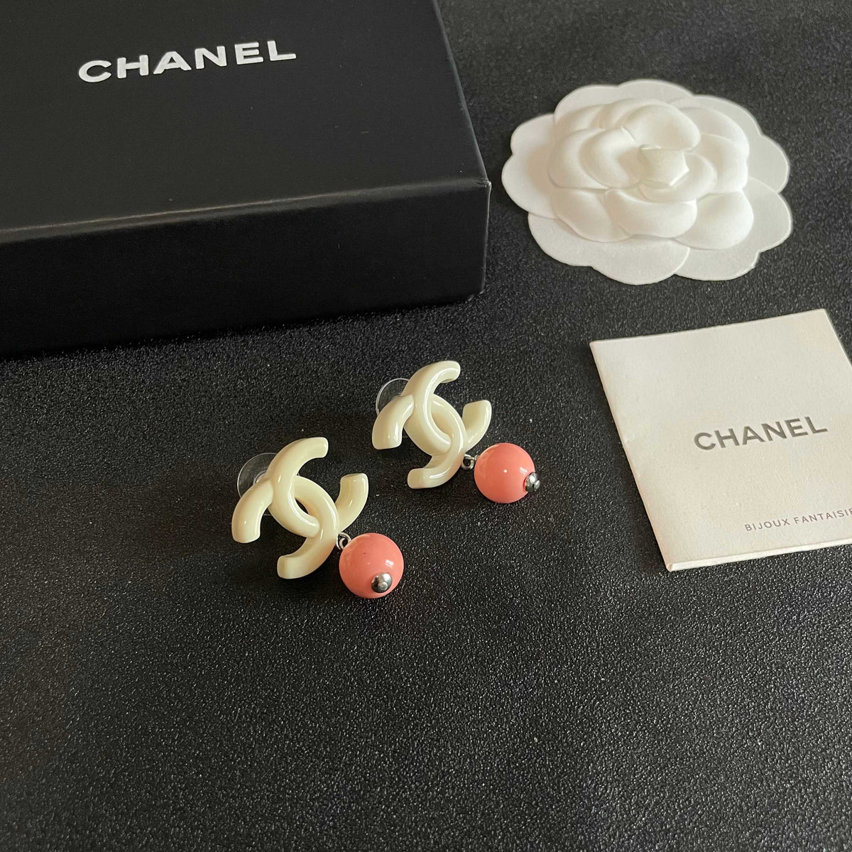 Double-C Emblem Pearl-Detail Statement Earrings – Pearl Detail – Design 004 styled product view
