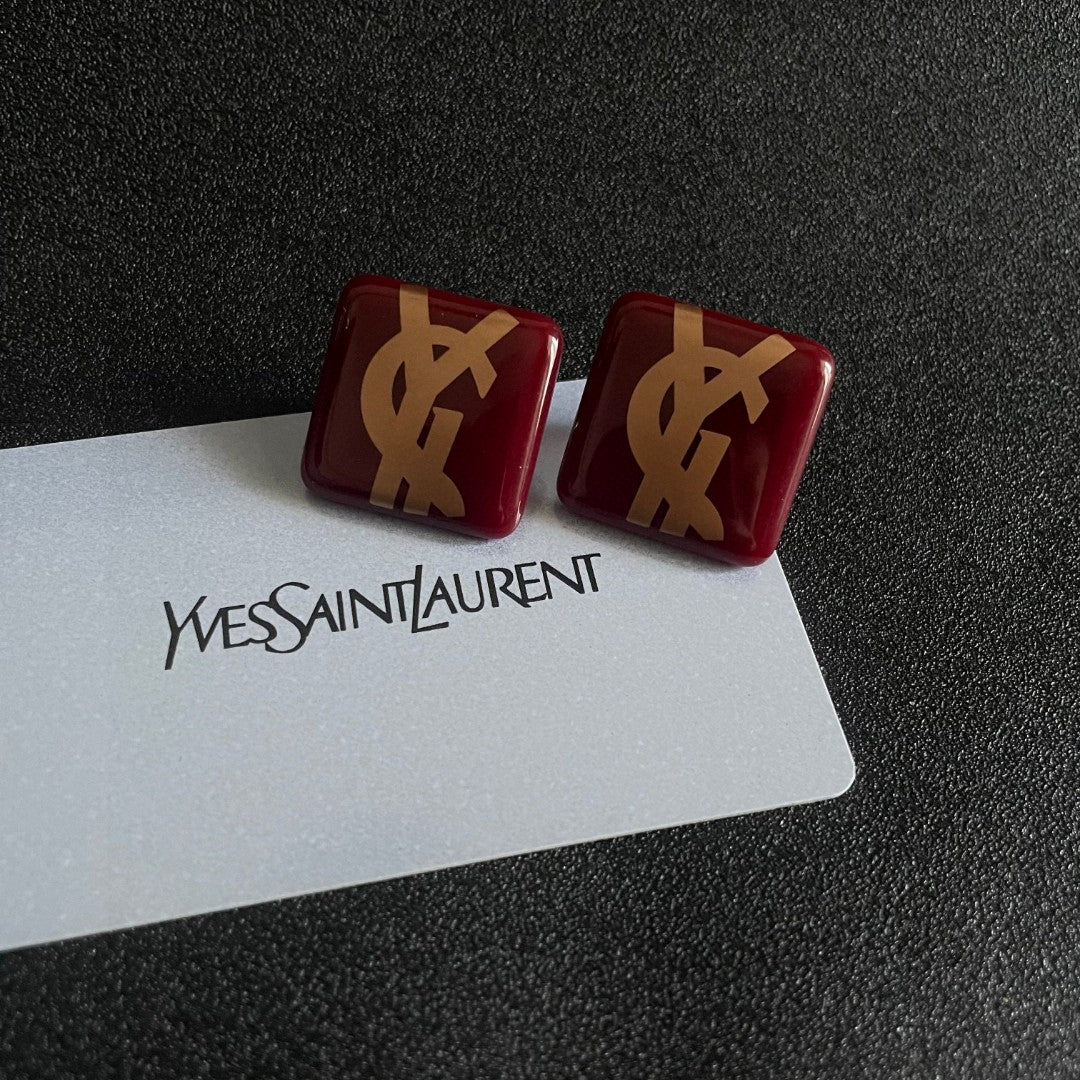 Letter Emblem Stud Earrings in Polished Metal-Tone – Design 005 front product view