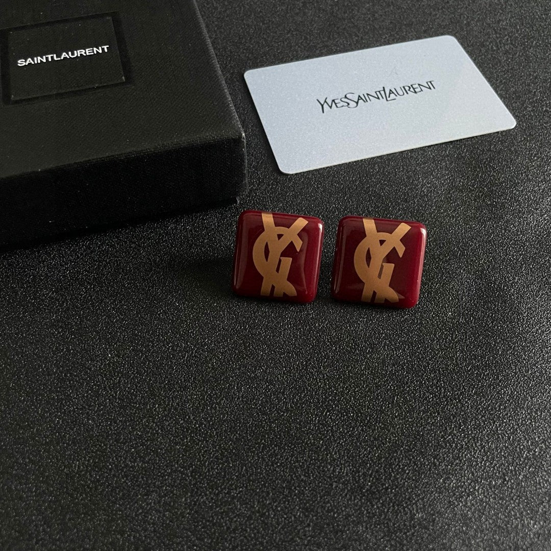 Letter Emblem Stud Earrings in Polished Metal-Tone – Design 005 styled product view