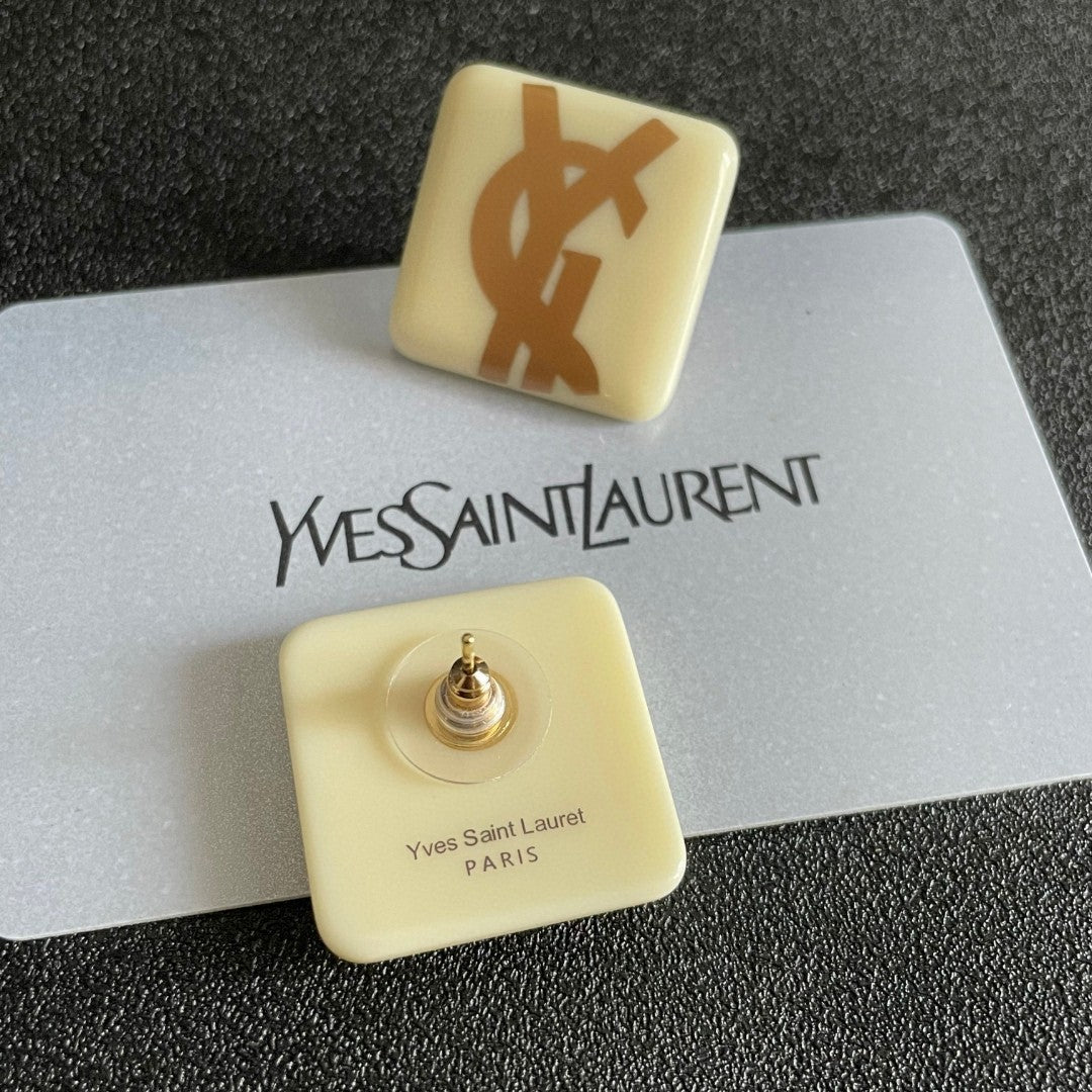 Letter Emblem Stud Earrings in Polished Metal-Tone – Design 004 main product view