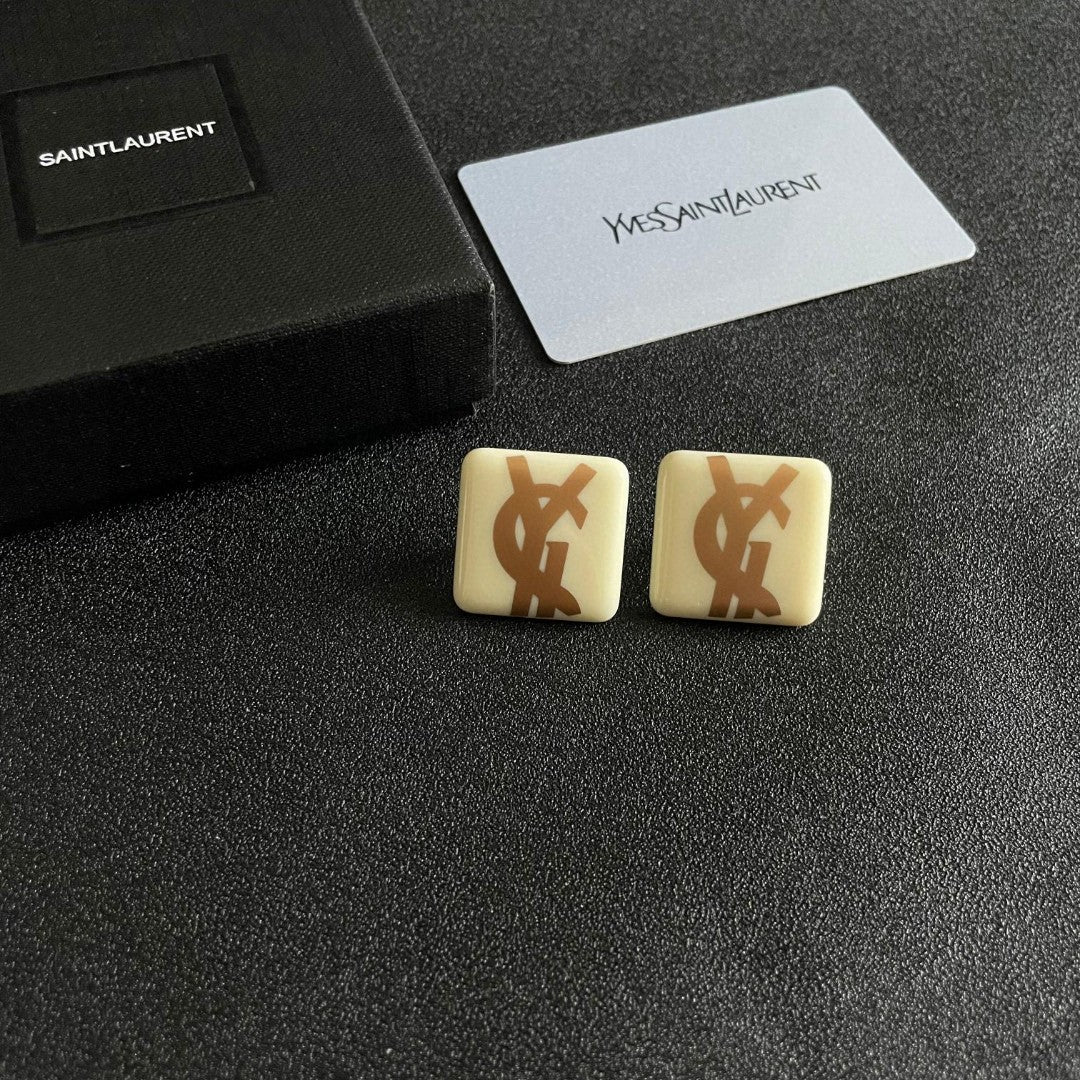 Letter Emblem Stud Earrings in Polished Metal-Tone – Design 004 styled product view