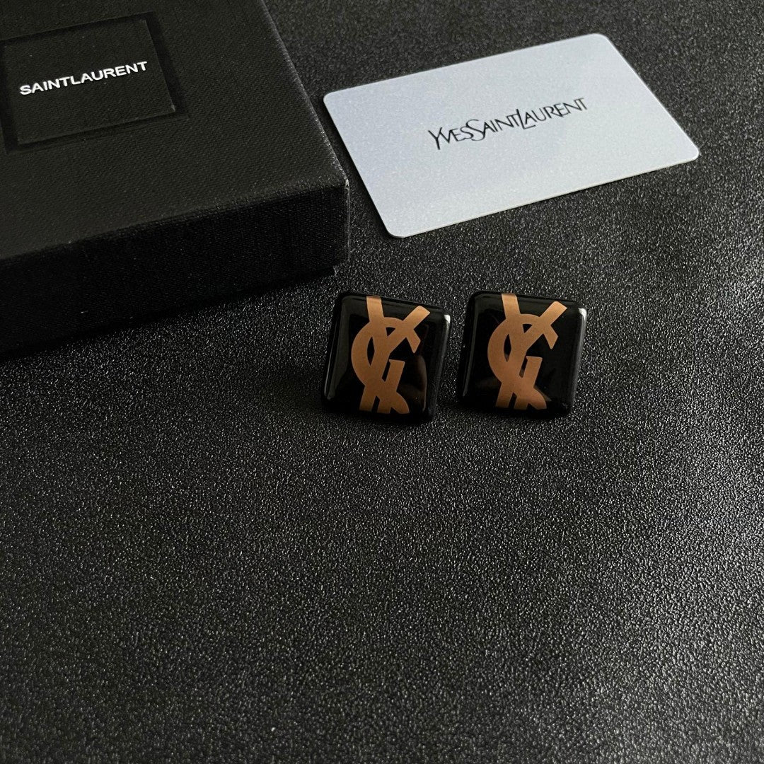 Letter Emblem Stud Earrings in Polished Metal-Tone – Design 001 styled product view