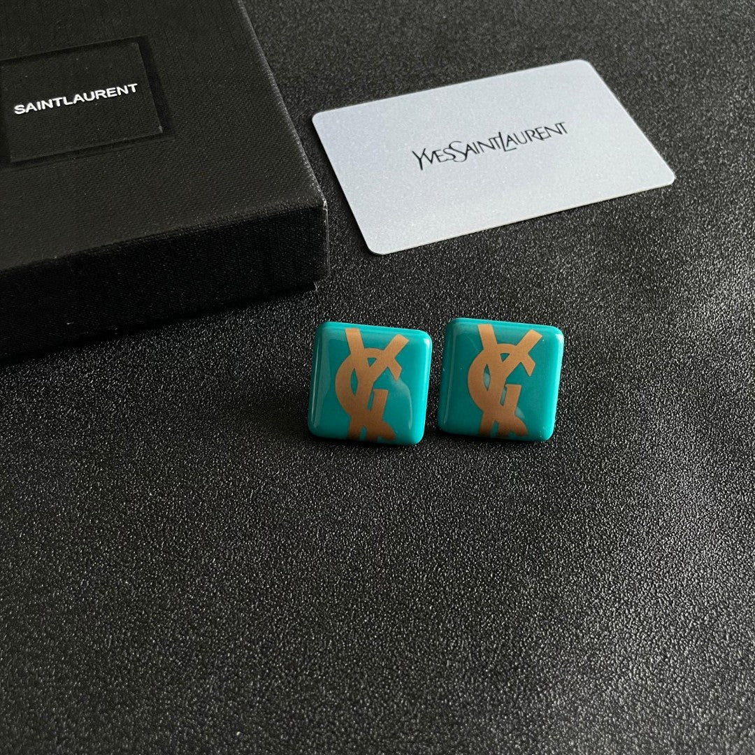 Letter Emblem Stud Earrings in Polished Metal-Tone – Design 002 styled product view