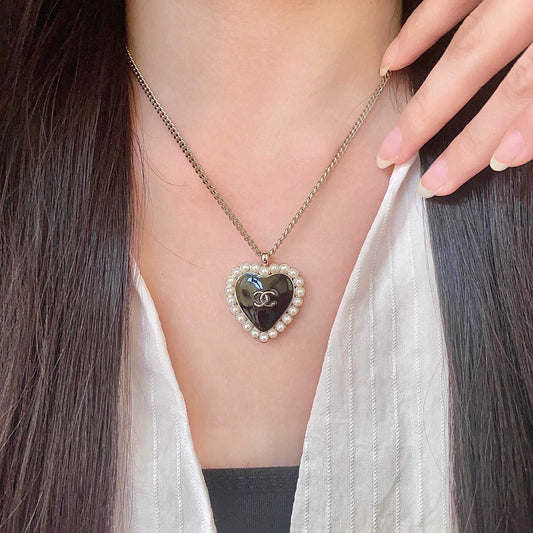 Double-C Emblem Pearl-Detail Pendant Necklace – Pearl Detail – Design 081 main product view