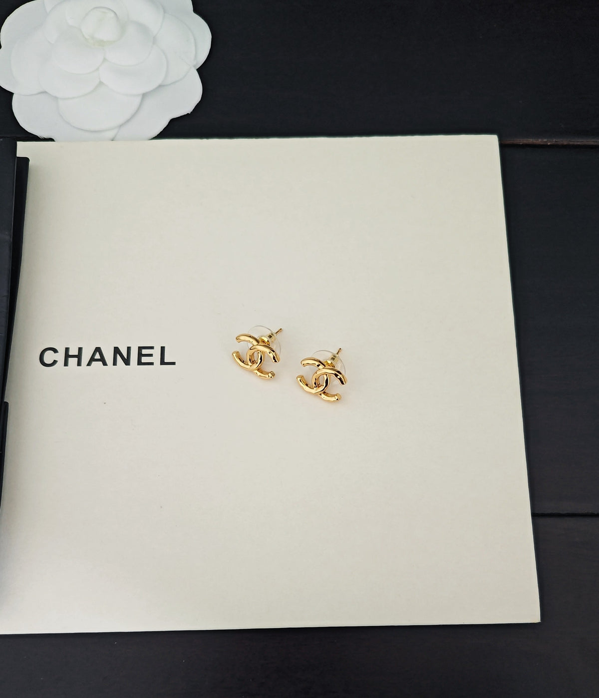 Signature Emblem Stud Earrings in Gold-Tone – Design 027 side detail
