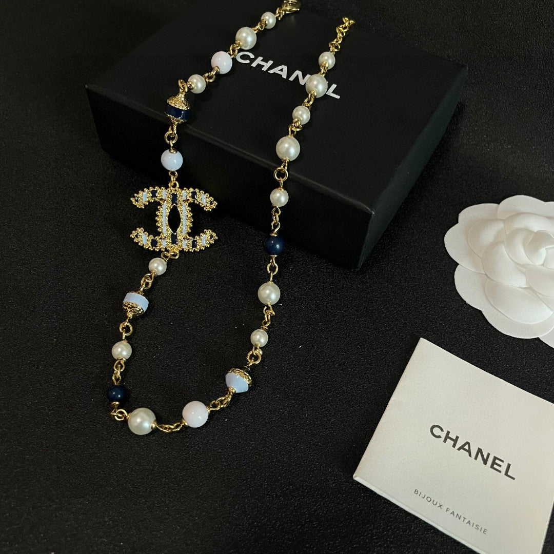 Double-C Emblem Pearl-Detail Pendant Necklace – Pearl Detail – Design 088 main product view