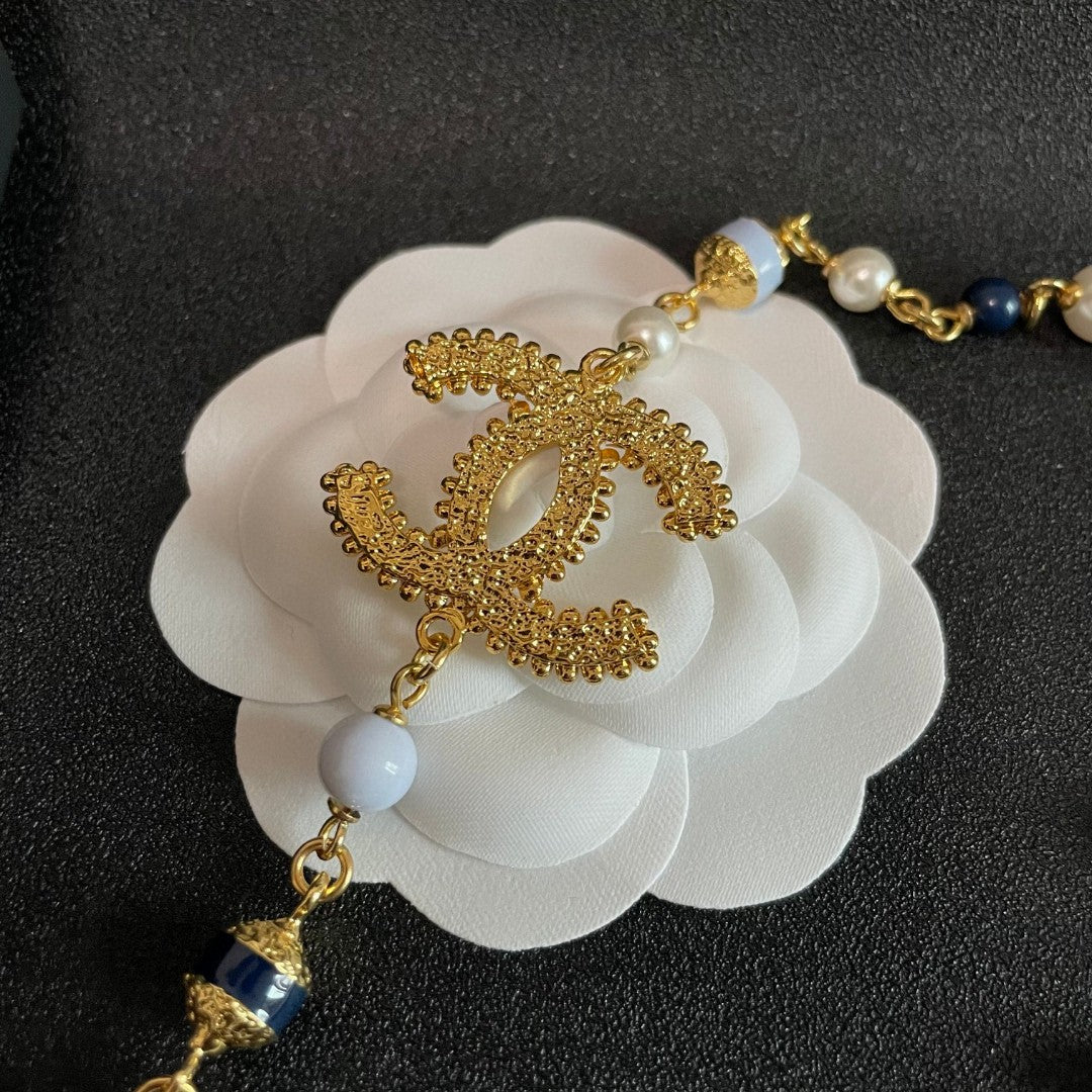 Double-C Emblem Pearl-Detail Pendant Necklace – Pearl Detail – Design 088 side detail