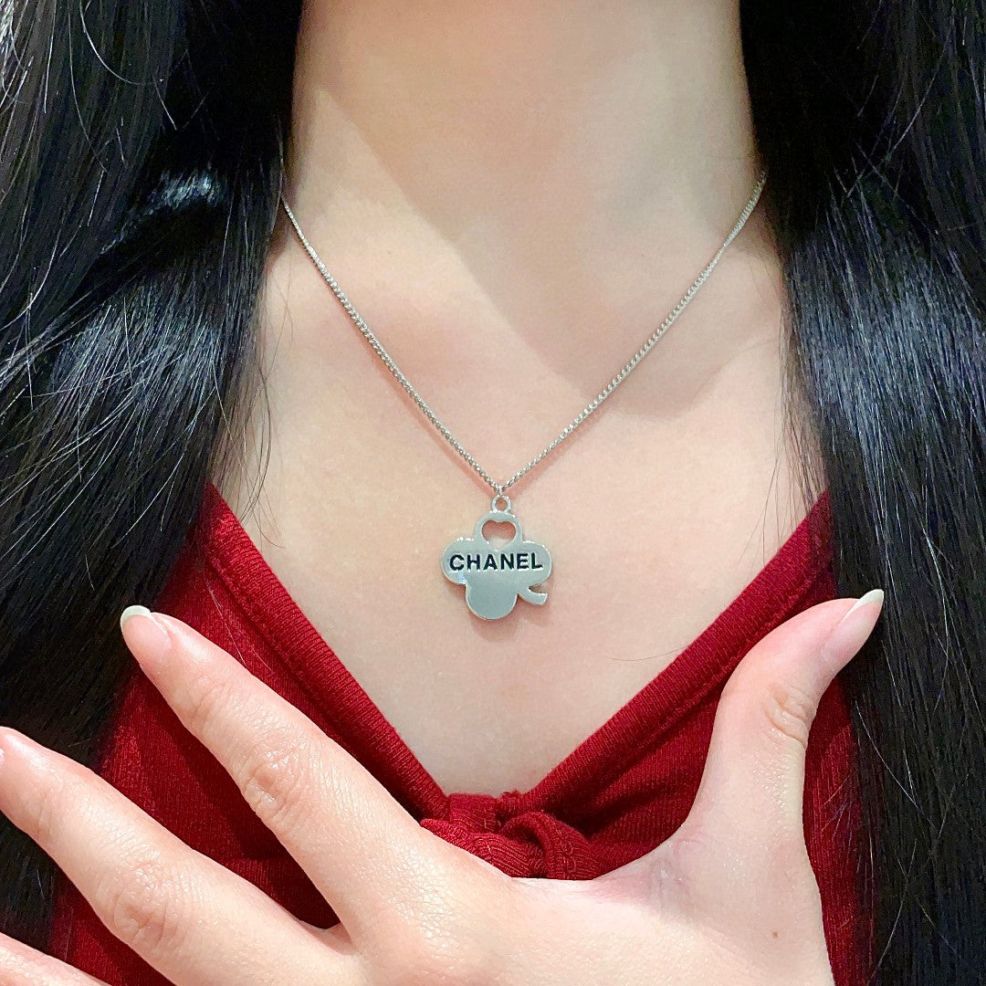 Camellia Pendant Necklace in Polished Metal-Tone – Camellia Detail – Design 022 front product view