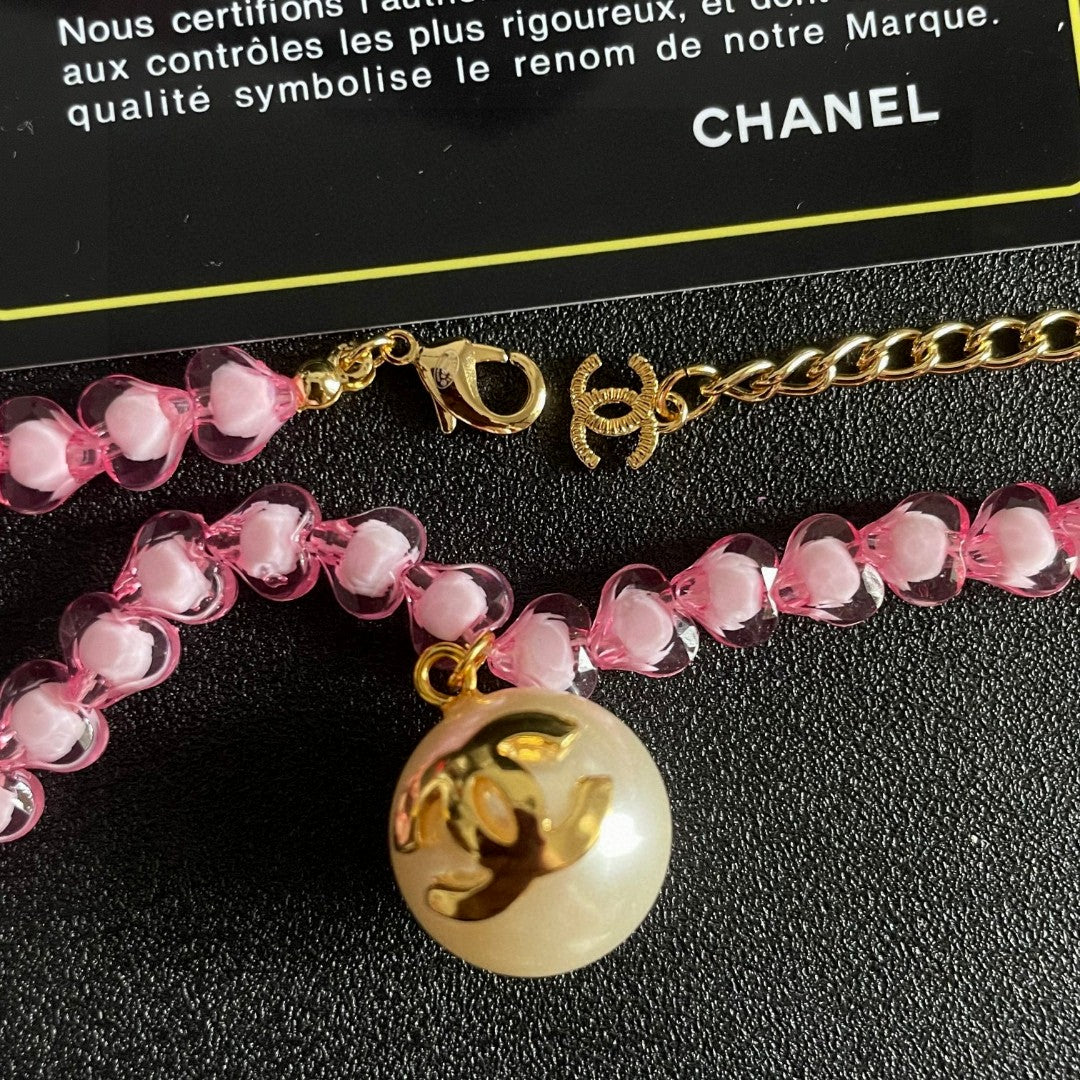 Double-C Emblem Pearl-Detail Pendant Necklace – Pearl Detail – Design 092 main product view