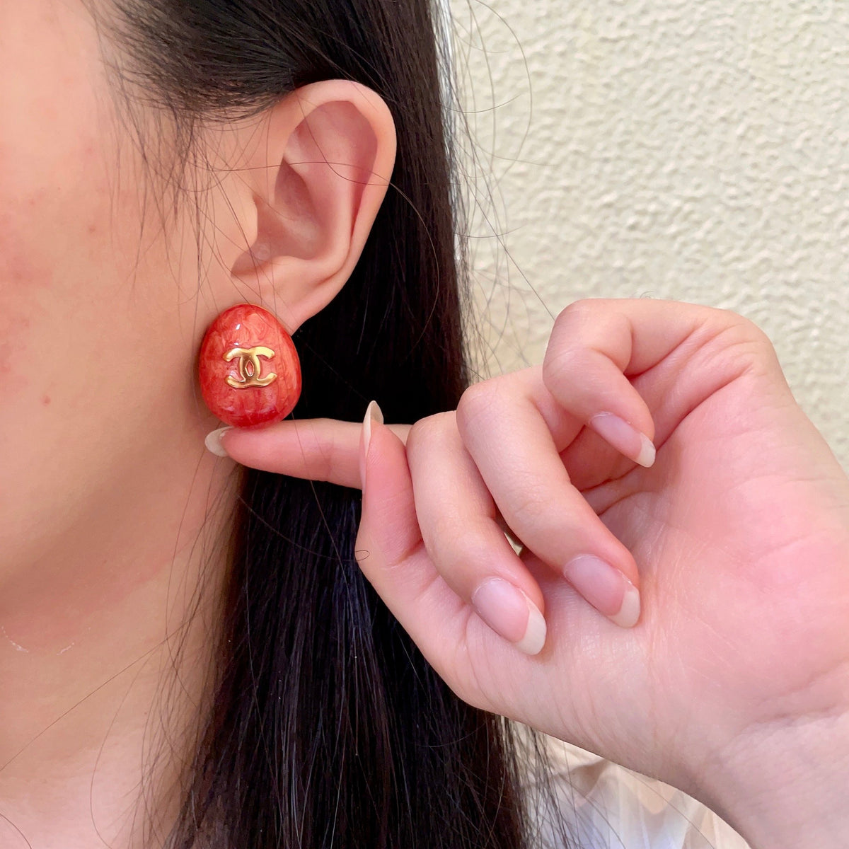 Double-C Emblem Stud Earrings in Polished Metal-Tone – Design 345 front product view