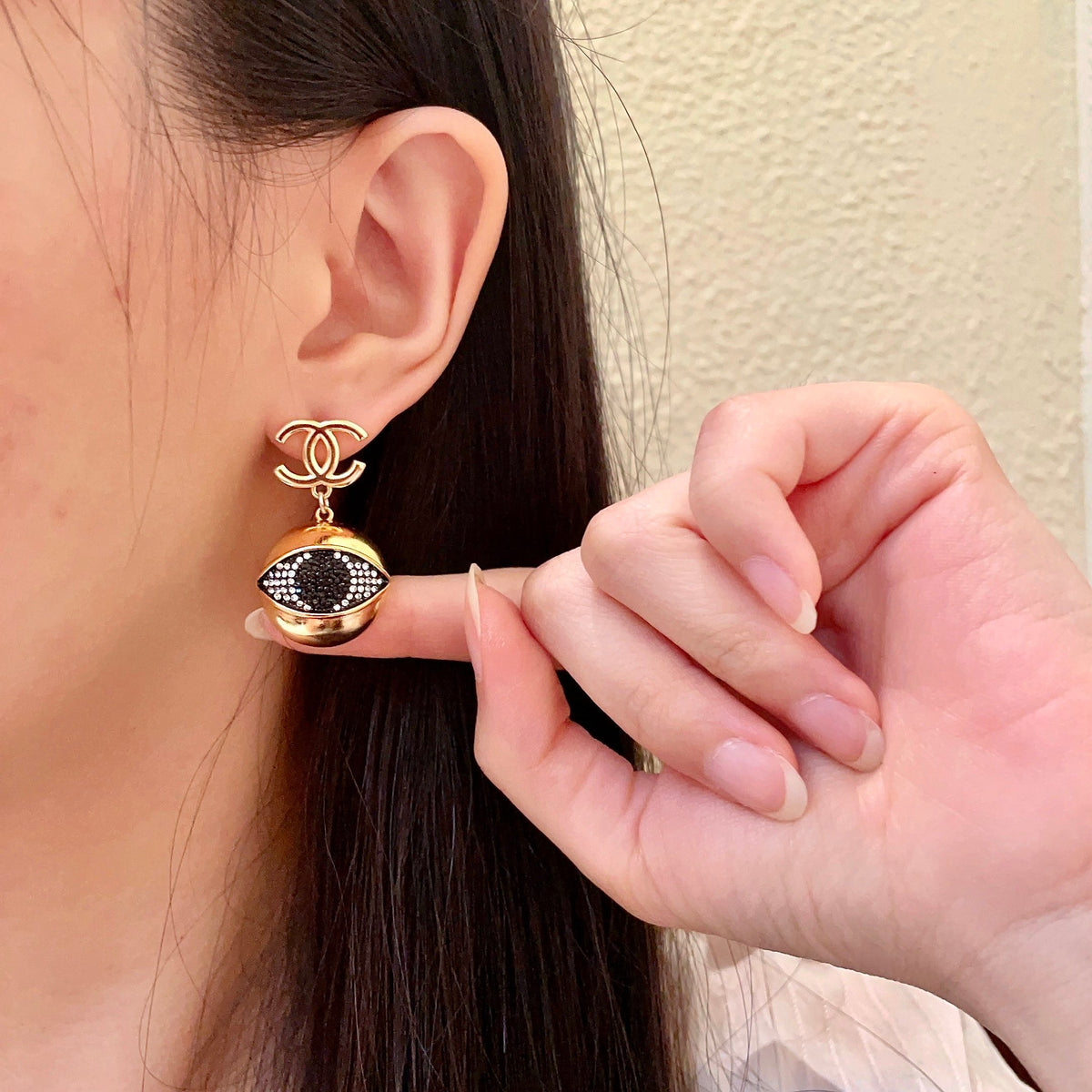 Double-C Emblem Statement Earrings in Polished Metal-Tone – Design 058 front product view