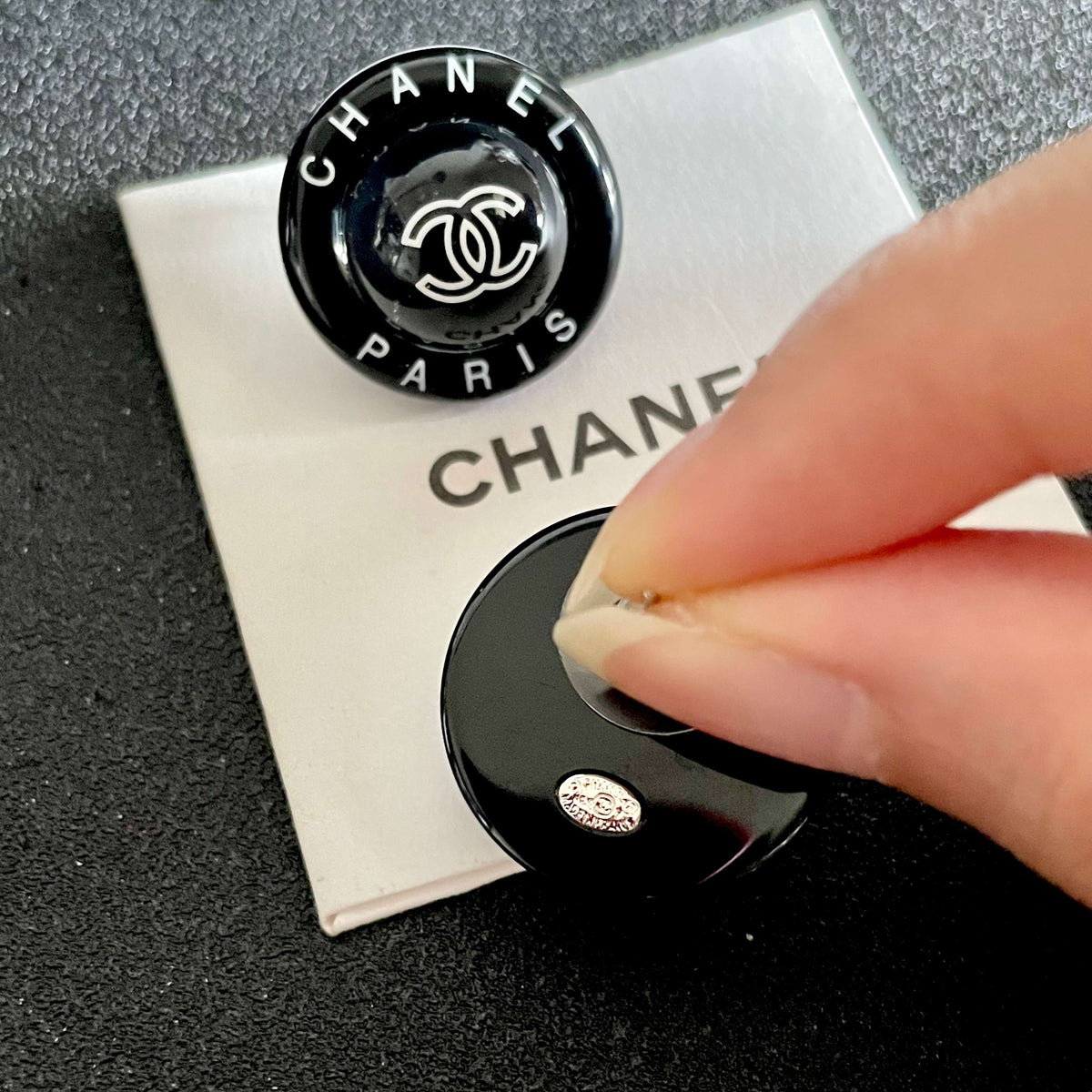 Double-C Emblem Stud Earrings in Polished Metal-Tone – Design 358 main product view