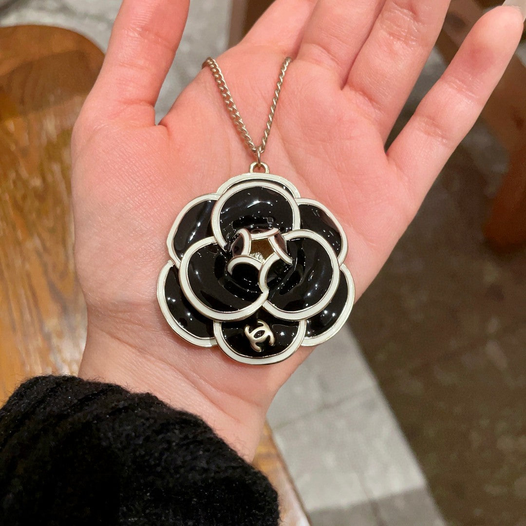 Camellia Pendant Necklace in Polished Metal-Tone – Camellia Detail – Design 027 side detail