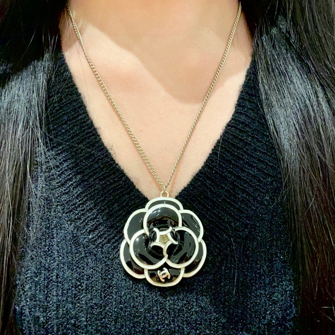 Camellia Pendant Necklace in Polished Metal-Tone – Camellia Detail – Design 027 detail view