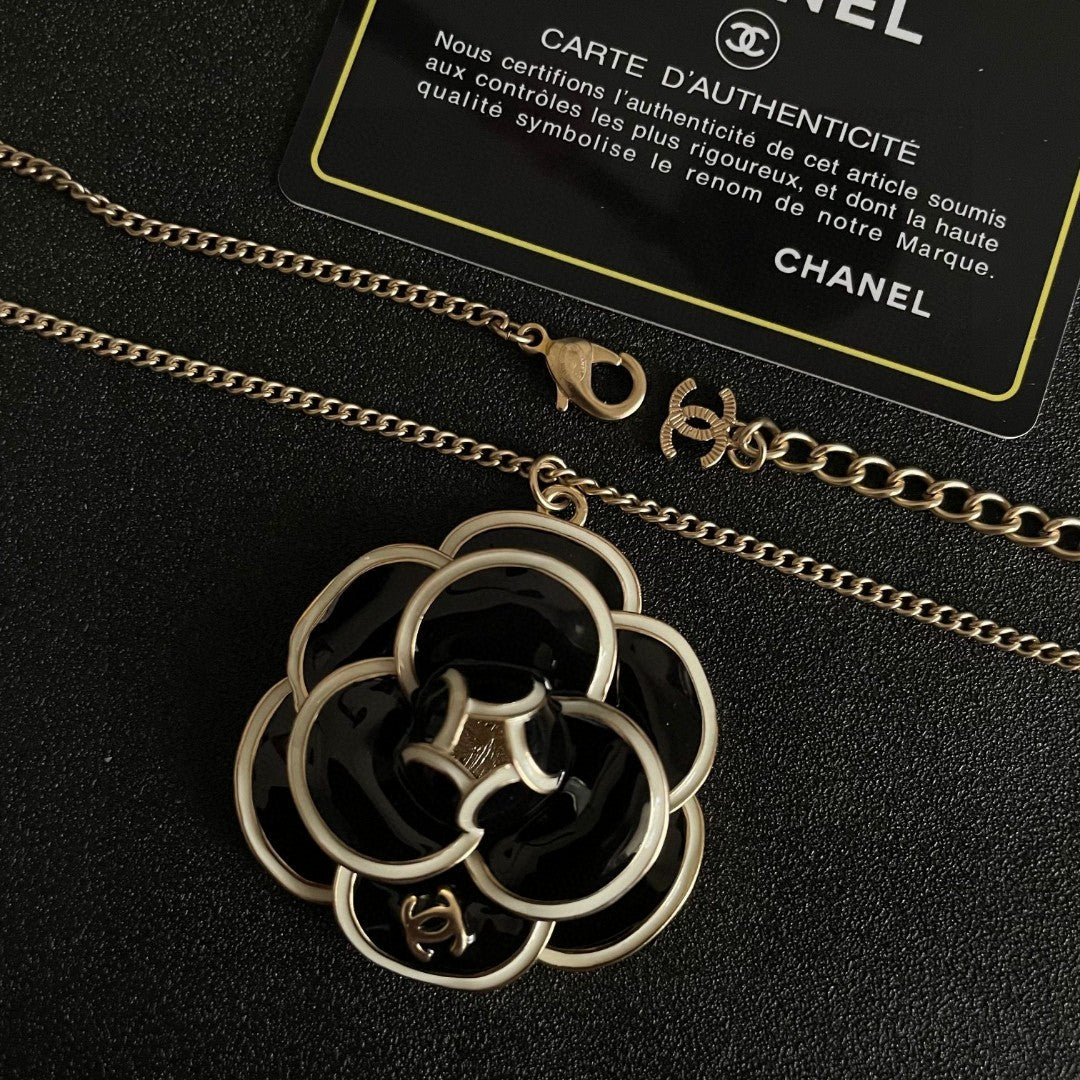 Camellia Pendant Necklace in Polished Metal-Tone – Camellia Detail – Design 027 main product view