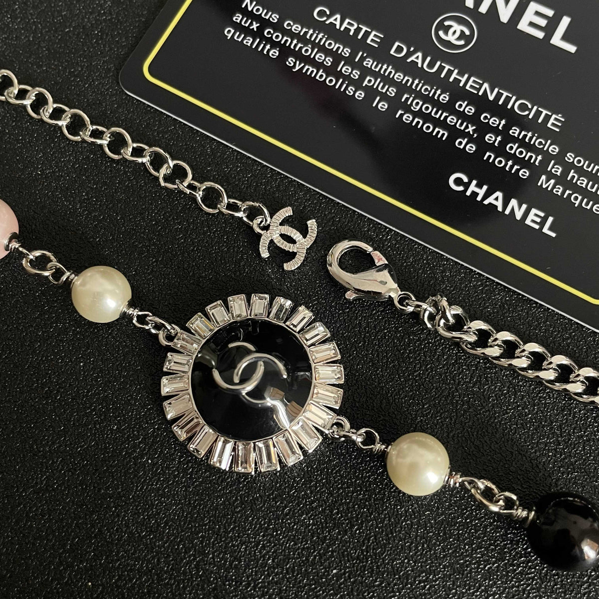 Double-C Emblem Pearl-Detail Pendant Necklace – Pearl Detail – Design 035 main product view