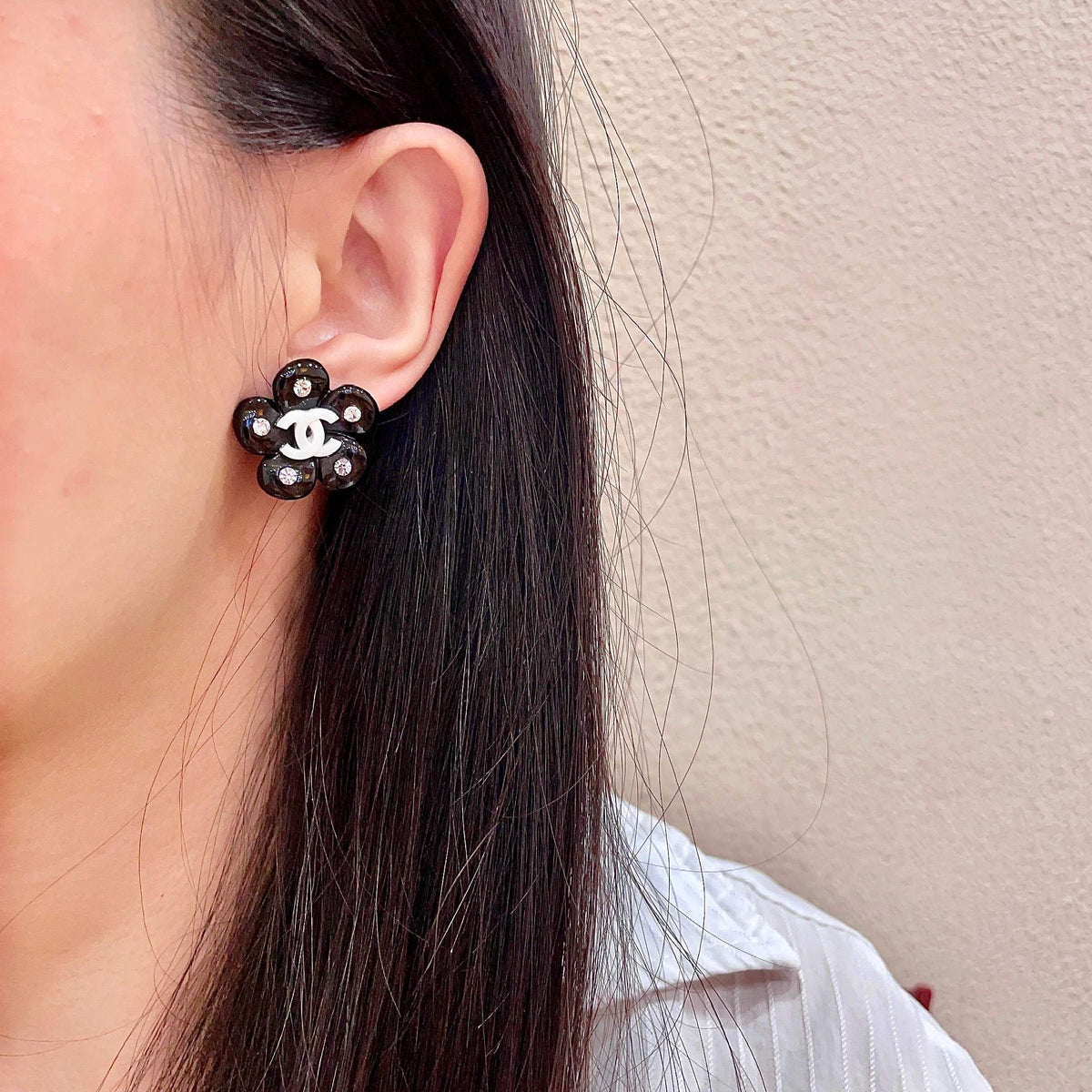 Camellia Stud Earrings in Polished Metal-Tone – Camellia Detail – Design 030 detail view
