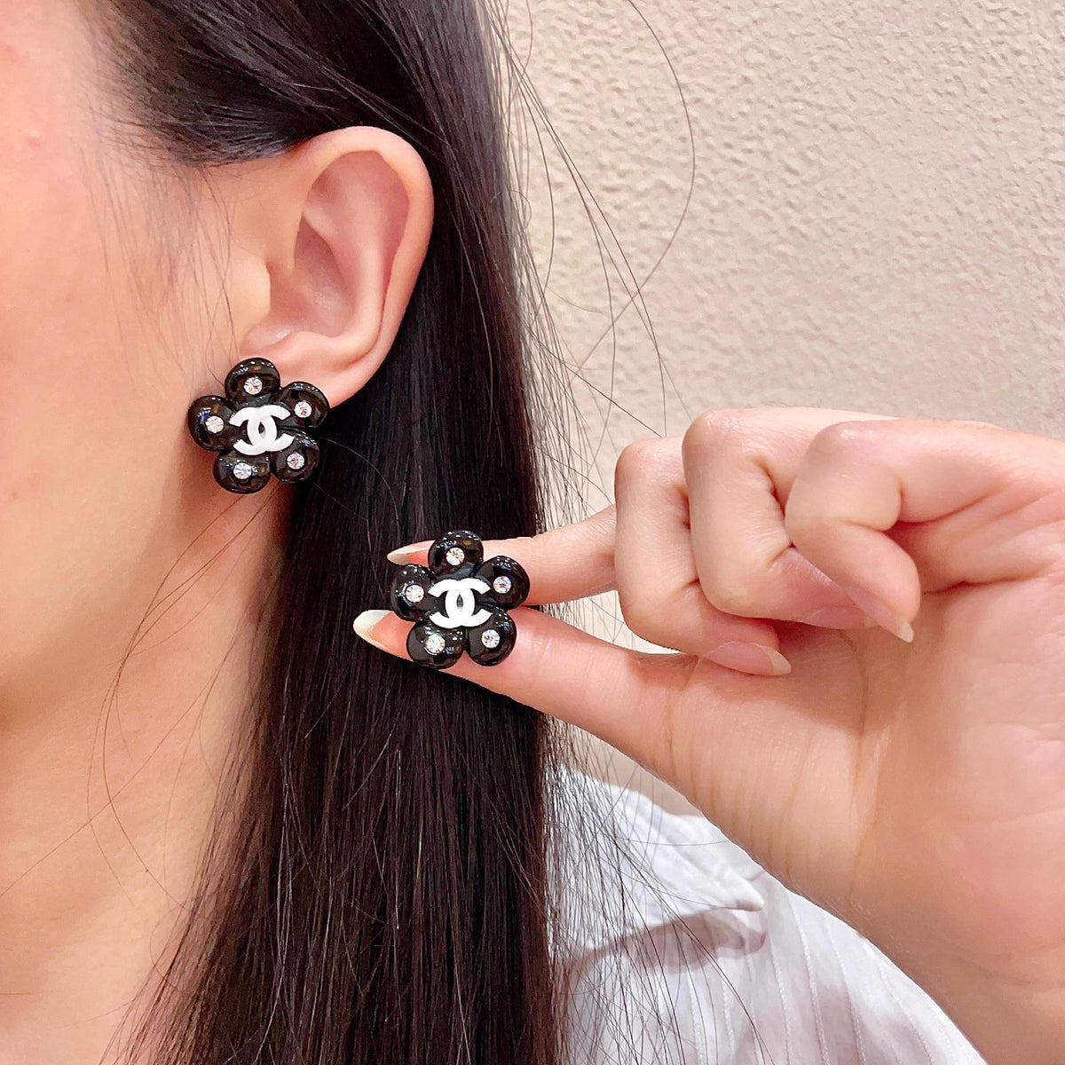Camellia Stud Earrings in Polished Metal-Tone – Camellia Detail – Design 030 main product view