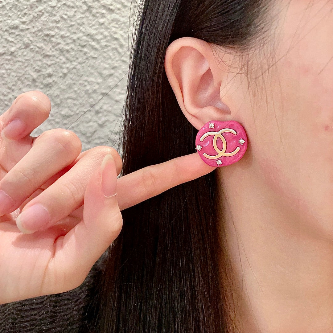 Double-C Emblem Crystal-Accent Stud Earrings – Design 006 detail view