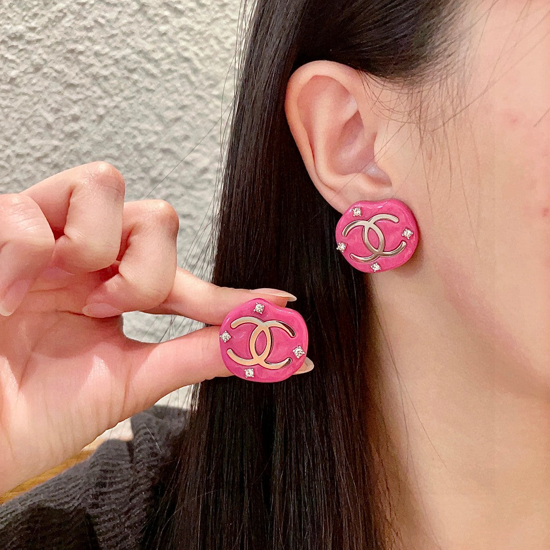Double-C Emblem Crystal-Accent Stud Earrings – Design 041 side detail