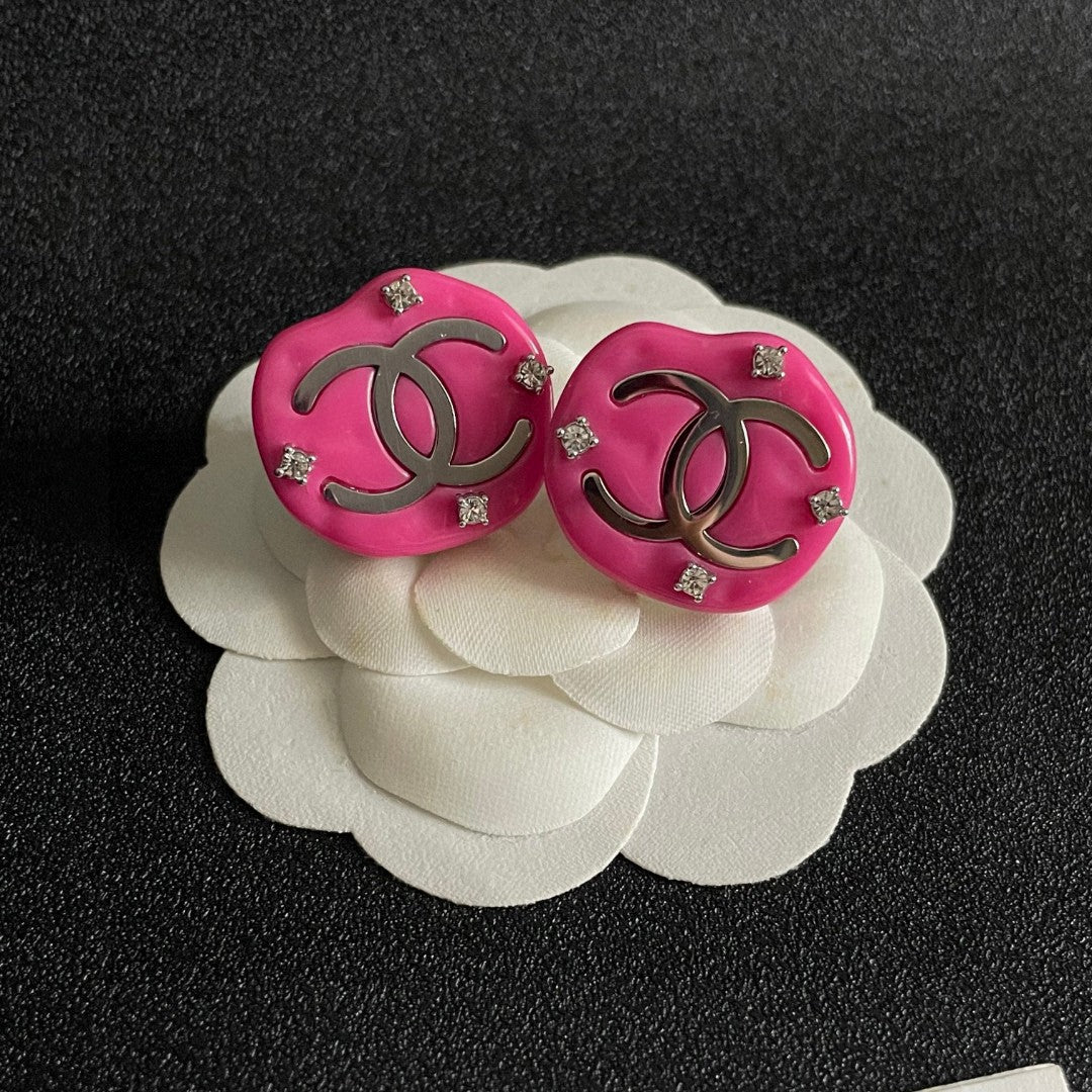 Double-C Emblem Crystal-Accent Stud Earrings – Design 041 front product view