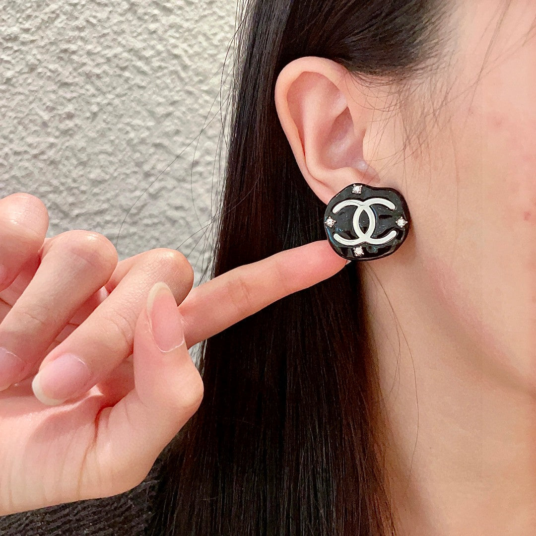 Double-C Emblem Crystal-Accent Stud Earrings – Design 058 front product view