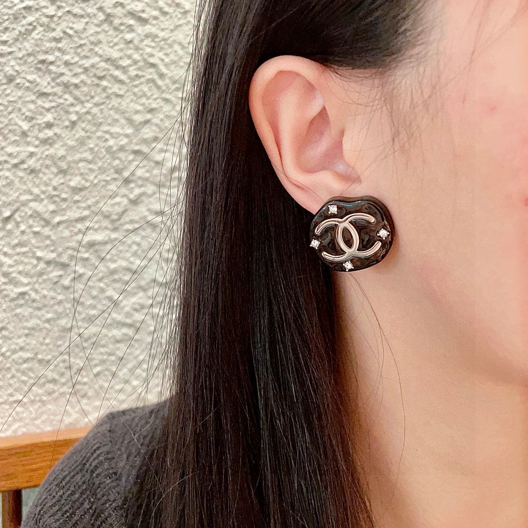 Double-C Emblem Crystal-Accent Stud Earrings – Design 040 detail view