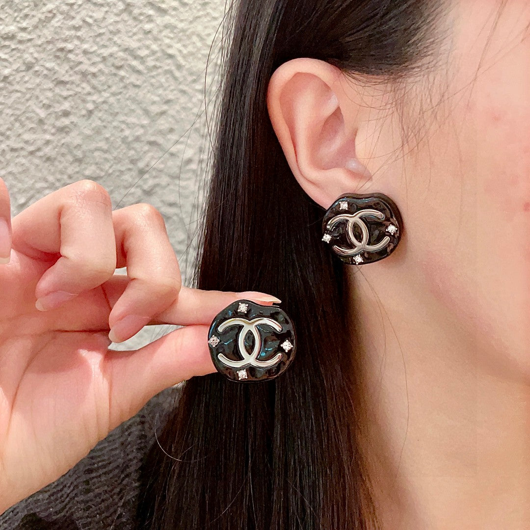 Double-C Emblem Crystal-Accent Stud Earrings – Design 058 main product view