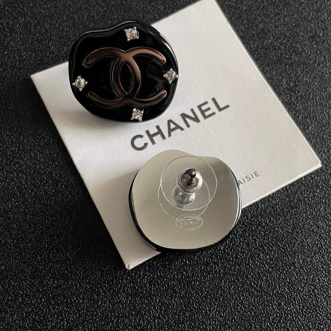 Double-C Emblem Crystal-Accent Stud Earrings – Design 058 main product view