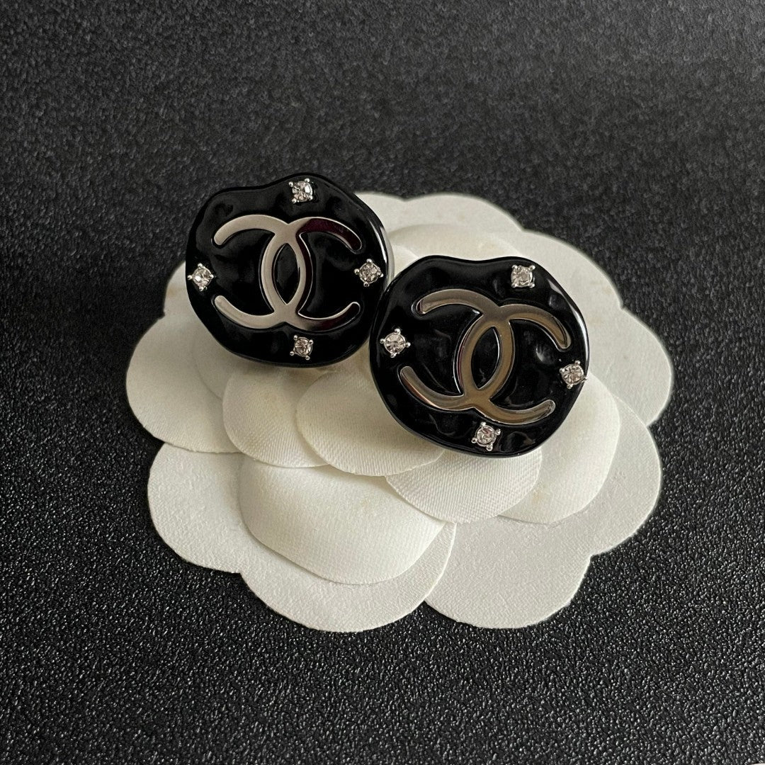 Double-C Emblem Crystal-Accent Stud Earrings – Design 058 front product view