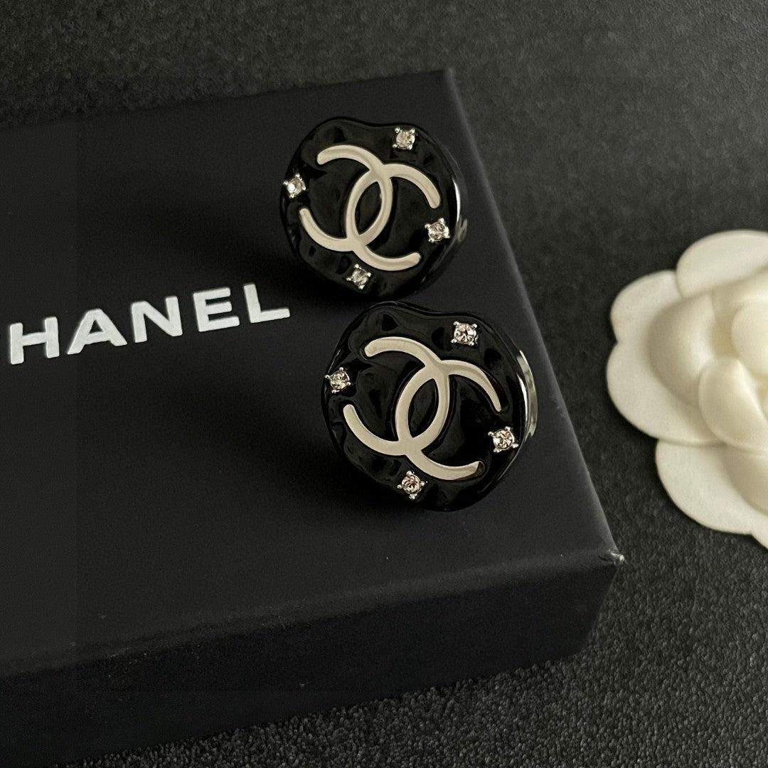 Double-C Emblem Crystal-Accent Stud Earrings – Design 040 detail view