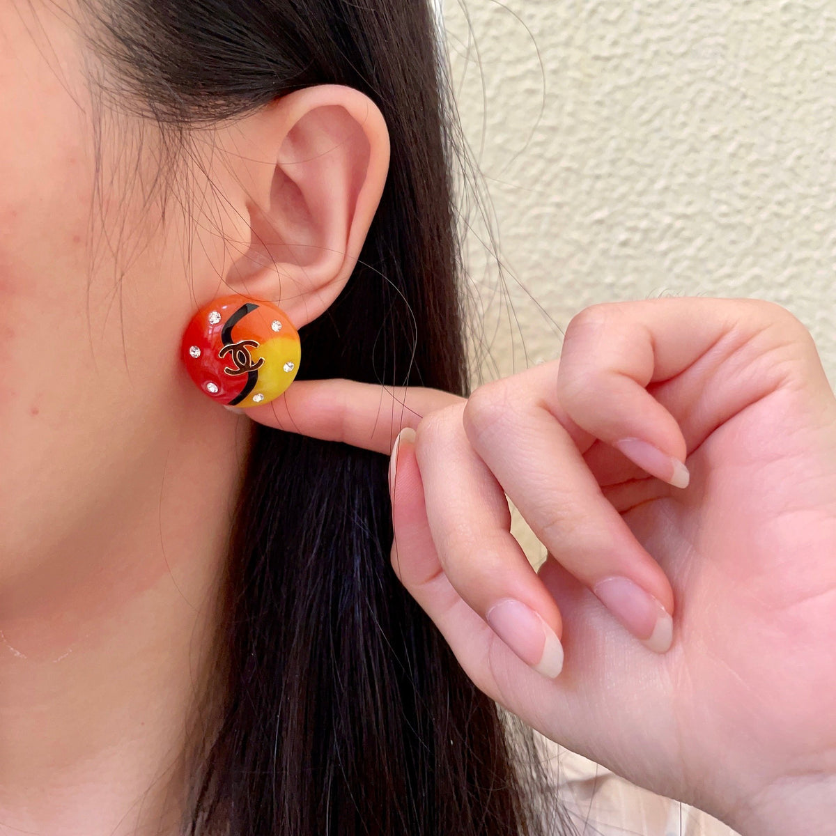 Double-C Emblem Stud Earrings in Polished Metal-Tone – Design 459 front product view