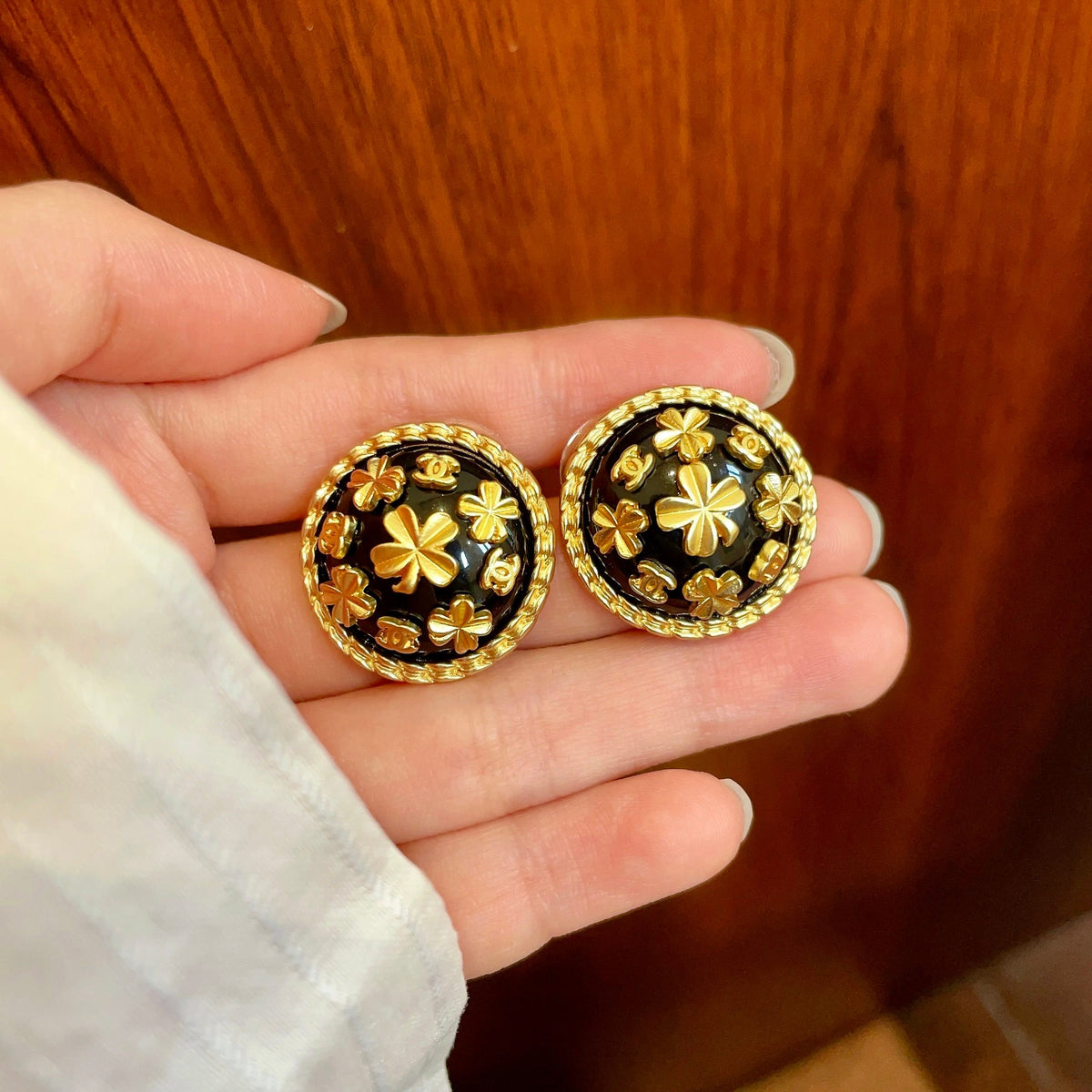 Camellia Stud Earrings in Polished Metal-Tone – Camellia Detail – Design 019 side detail