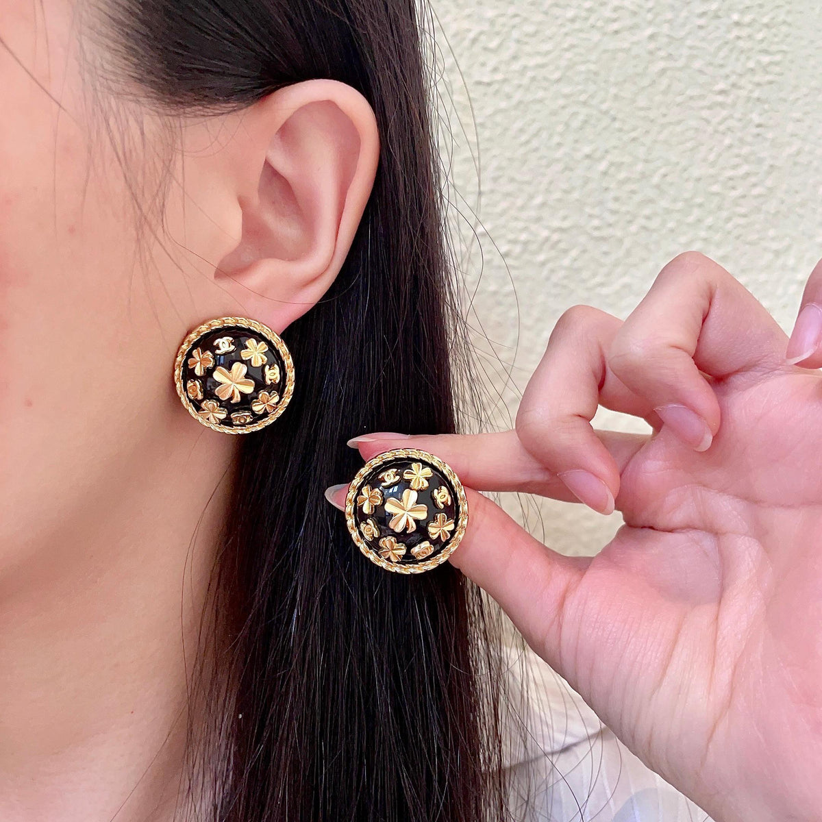 Camellia Stud Earrings in Polished Metal-Tone – Camellia Detail – Design 051 main product view