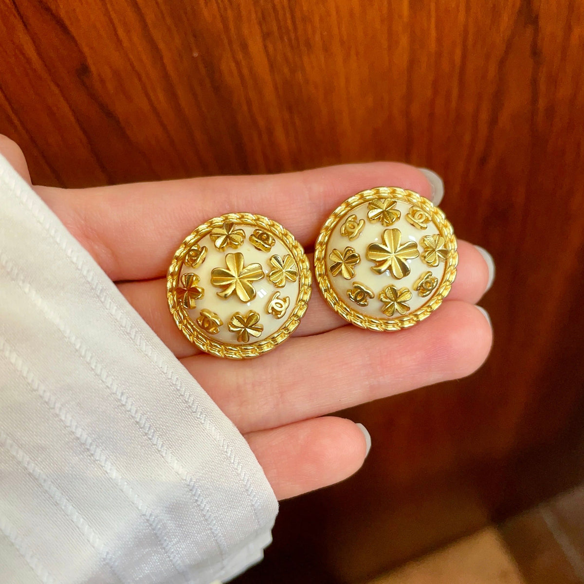 Camellia Stud Earrings in Polished Metal-Tone – Camellia Detail – Design 050 side detail