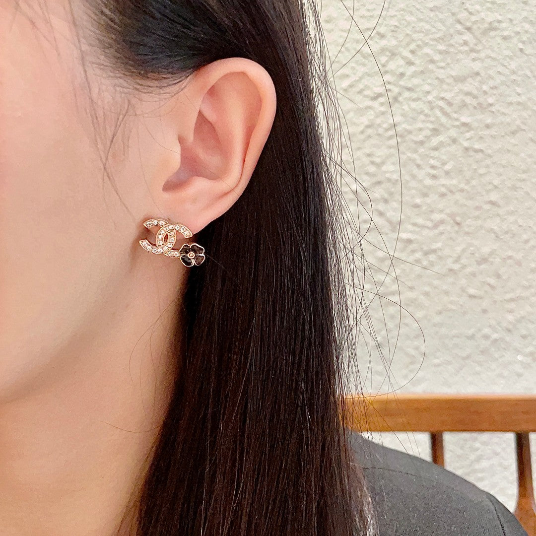 Camellia Stud Earrings in Polished Metal-Tone – Camellia Detail – Design 055 detail view