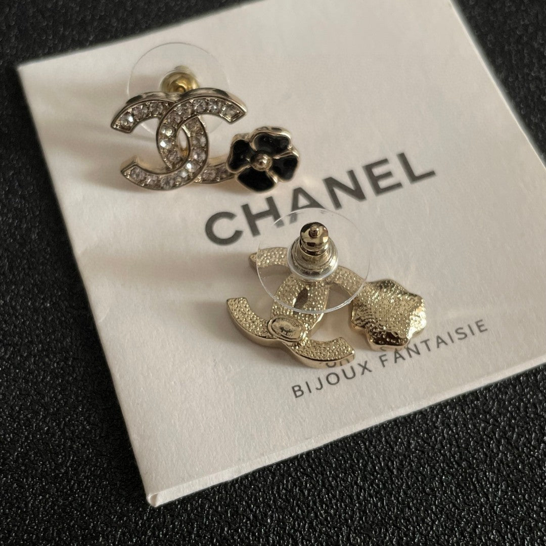 Camellia Stud Earrings in Polished Metal-Tone – Camellia Detail – Design 049 main product view