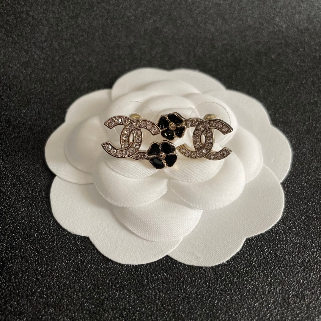 Camellia Stud Earrings in Polished Metal-Tone – Camellia Detail – Design 026 front product view