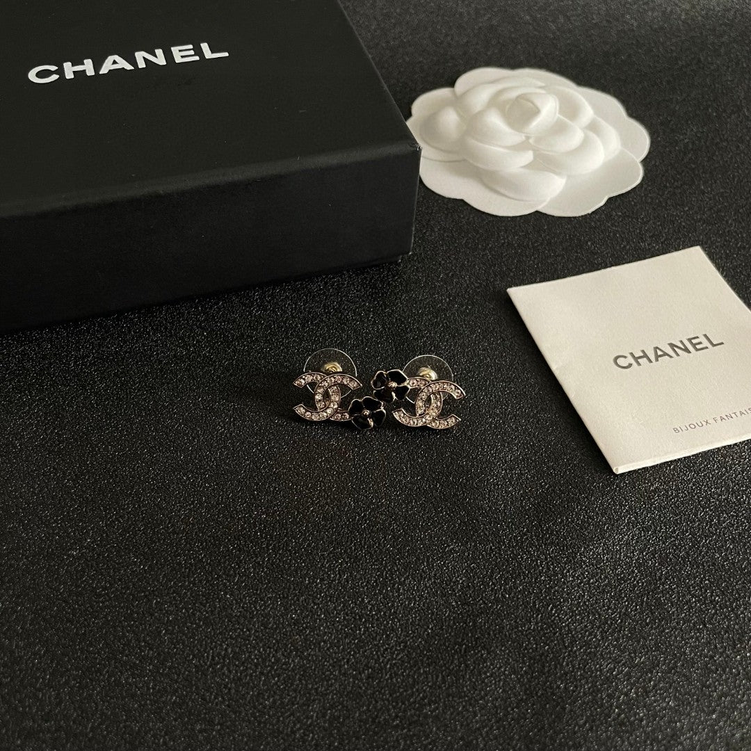 Camellia Stud Earrings in Polished Metal-Tone – Camellia Detail – Design 026 styled product view