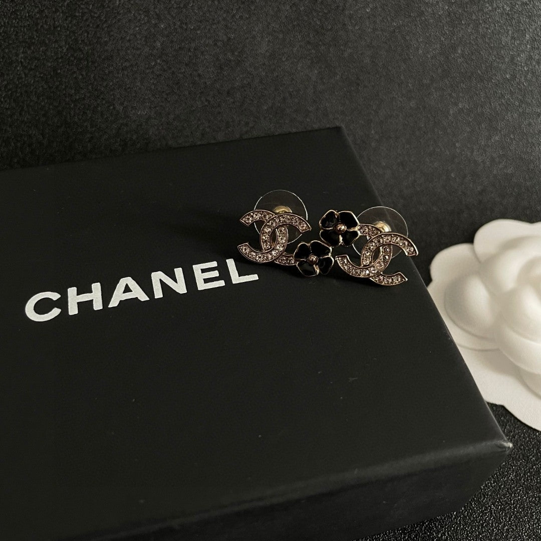 Camellia Stud Earrings in Polished Metal-Tone – Camellia Detail – Design 026 detail view