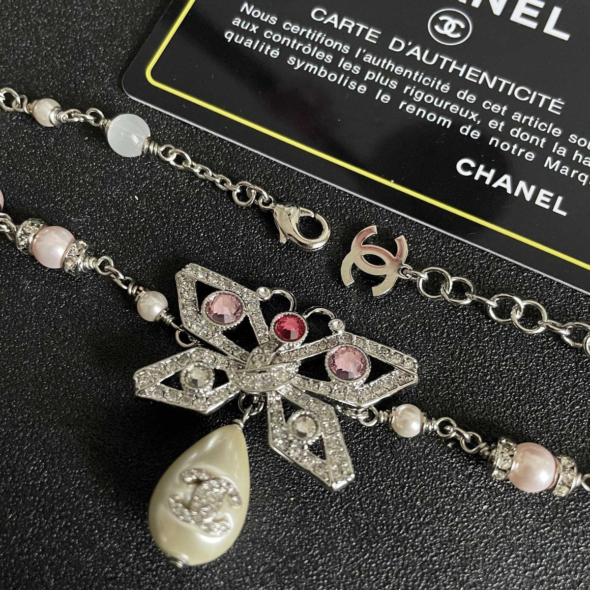 Double-C Emblem Pearl-Detail Pendant Necklace – Pearl Detail – Design 019 main product view