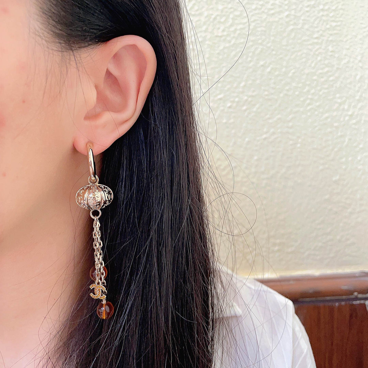 Double-C Emblem Crystal-Accent Statement Earrings – Design 006 detail view