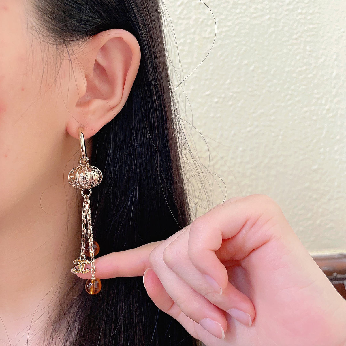 Double-C Emblem Crystal-Accent Statement Earrings – Design 006 front product view