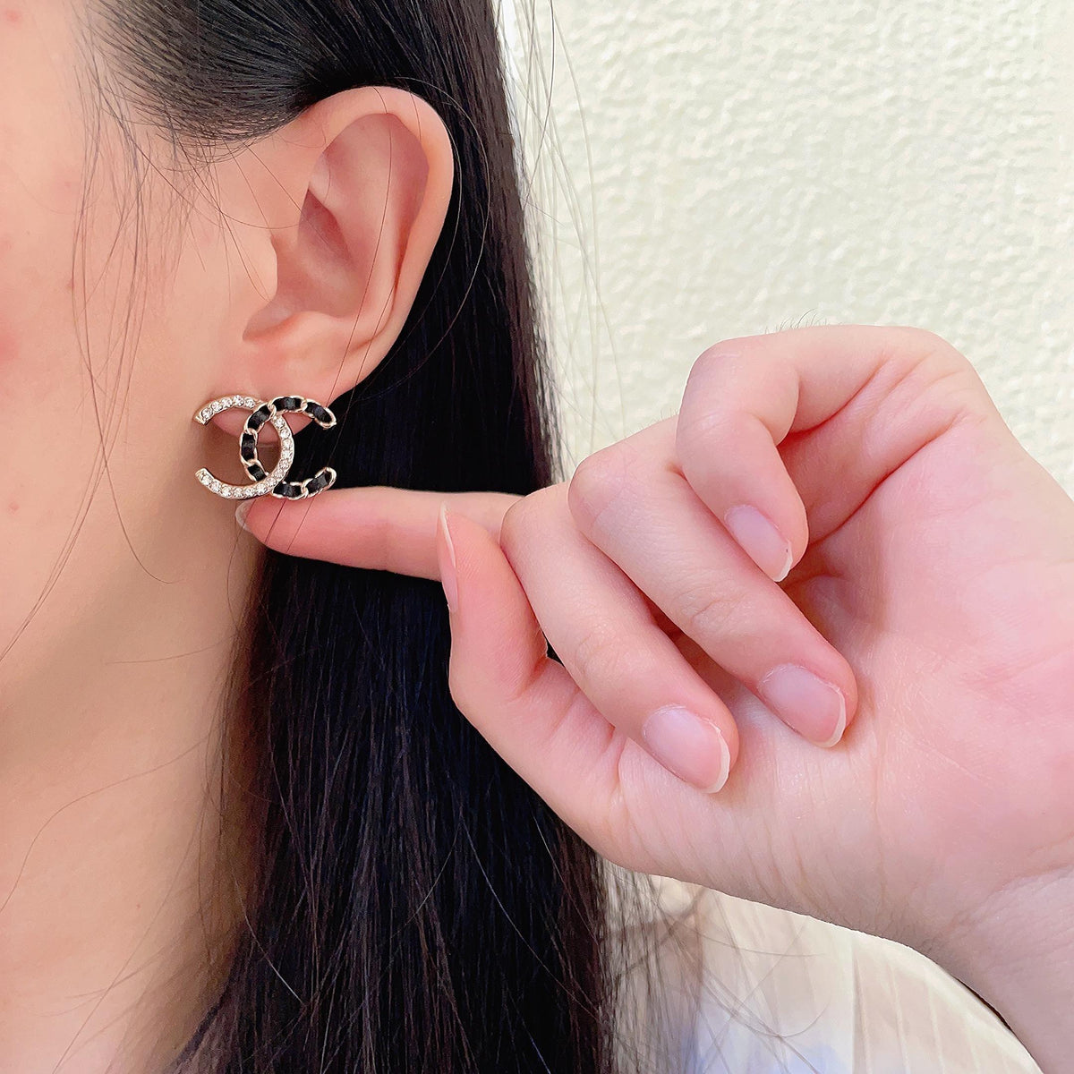 Double-C Emblem Crystal-Accent Stud Earrings – Design 007 front product view