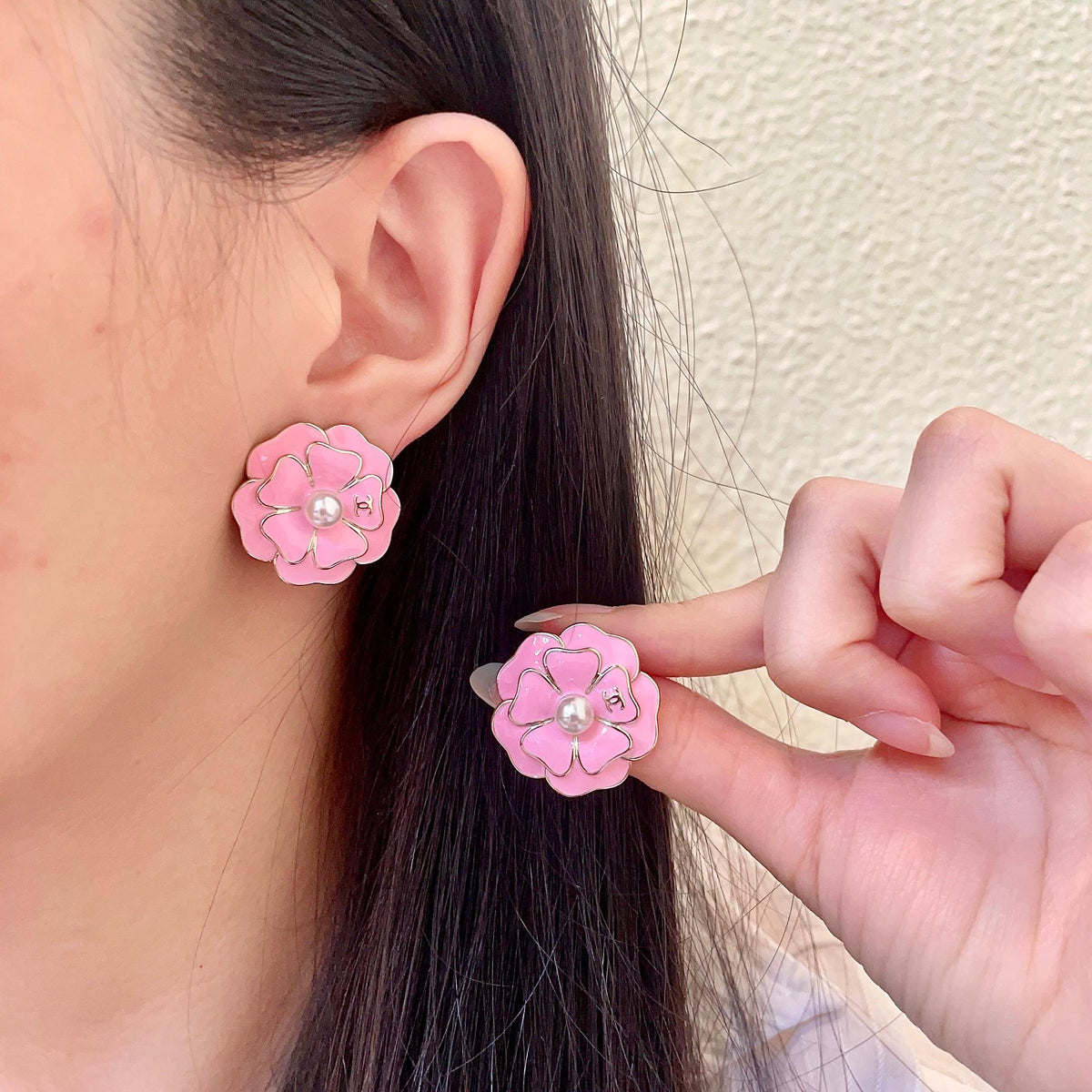 Camellia Stud Earrings in Polished Metal-Tone – Camellia Detail – Design 021 main product view