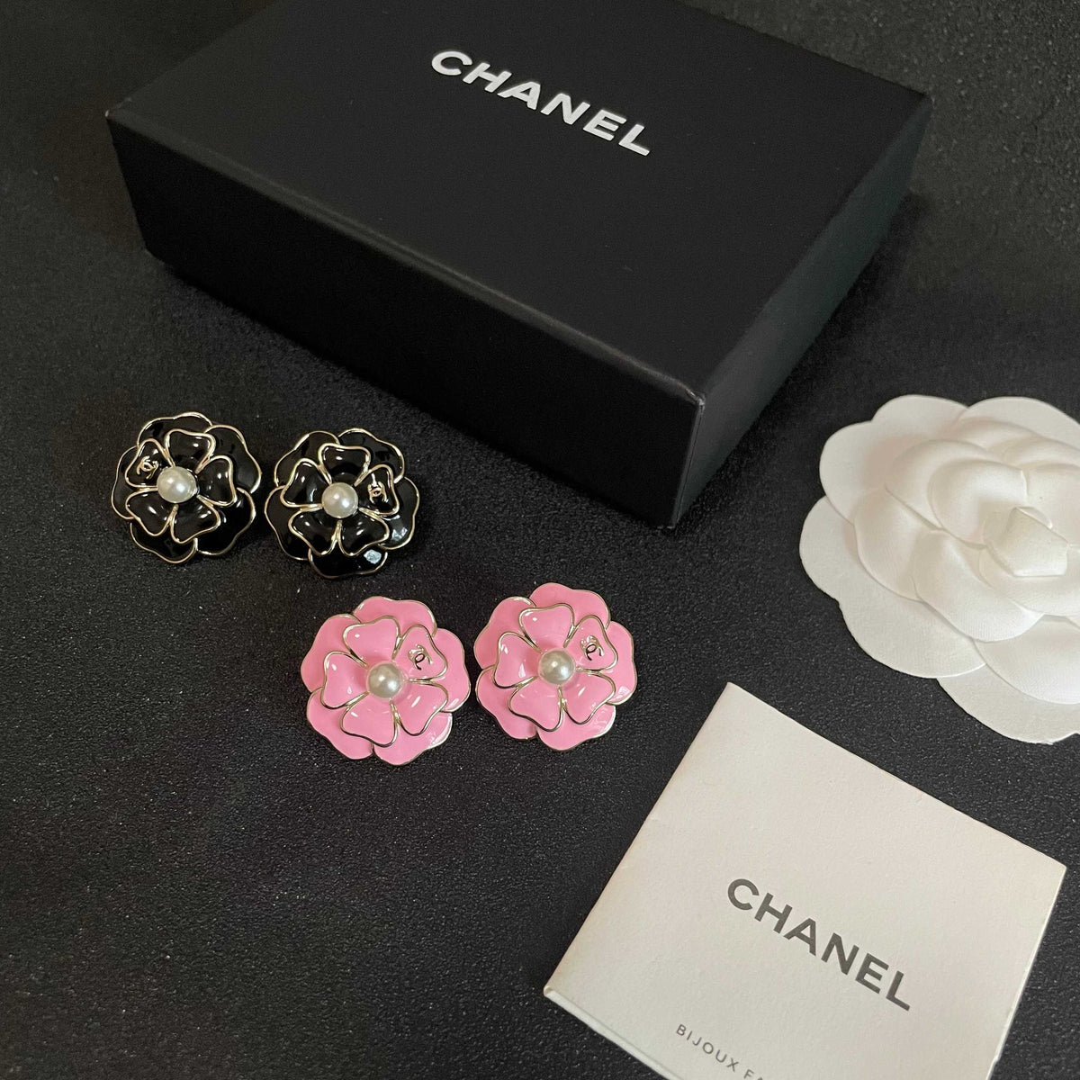 Camellia Stud Earrings in Polished Metal-Tone – Camellia Detail – Design 020 side detail