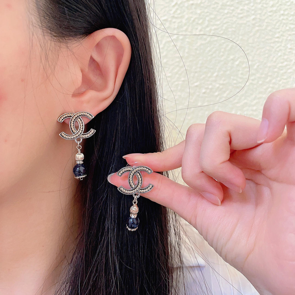 Double-C Emblem Statement Earrings in Polished Metal-Tone – Design 015 main product view