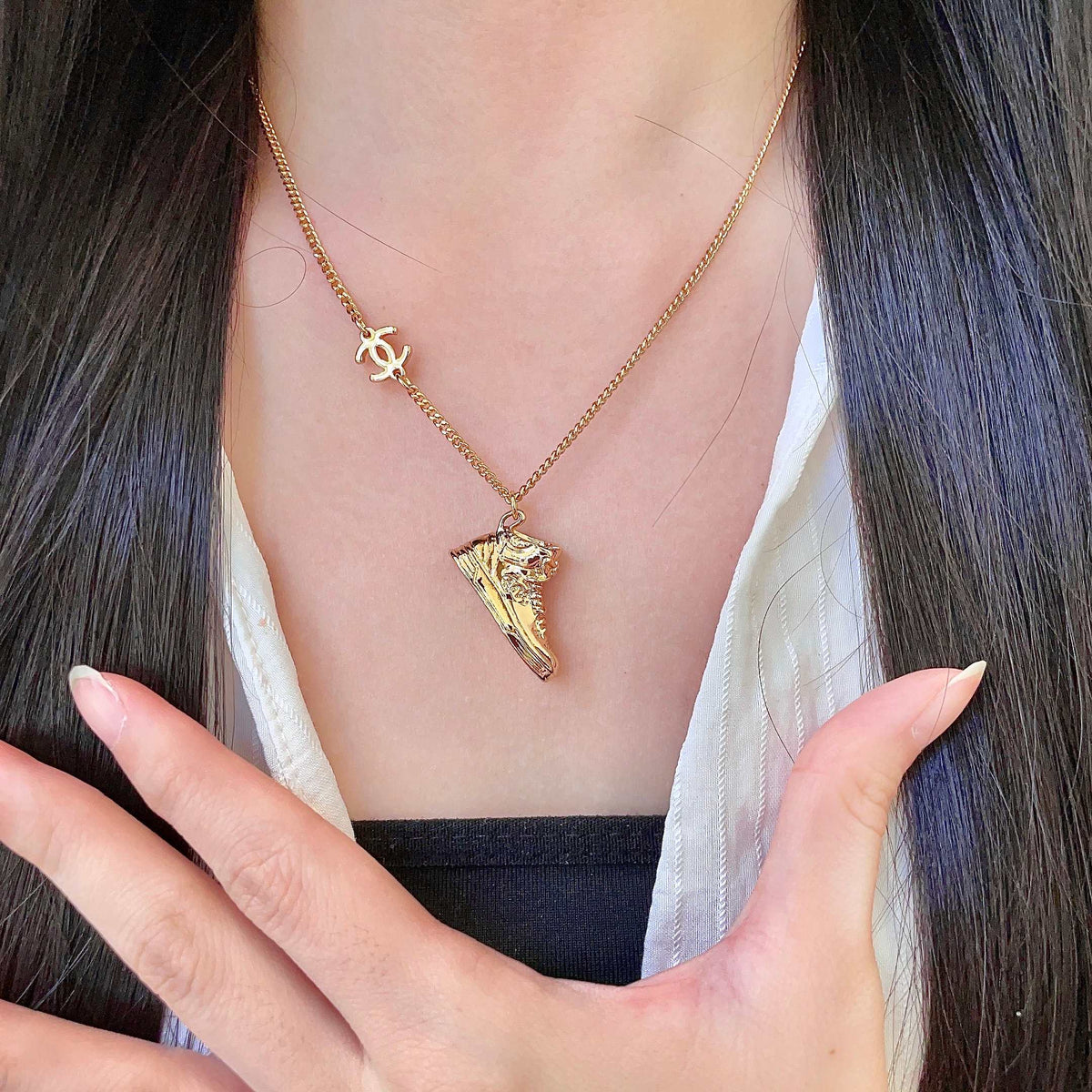 Signature Emblem Pendant Necklace in Polished Metal-Tone – Design 101 front product view